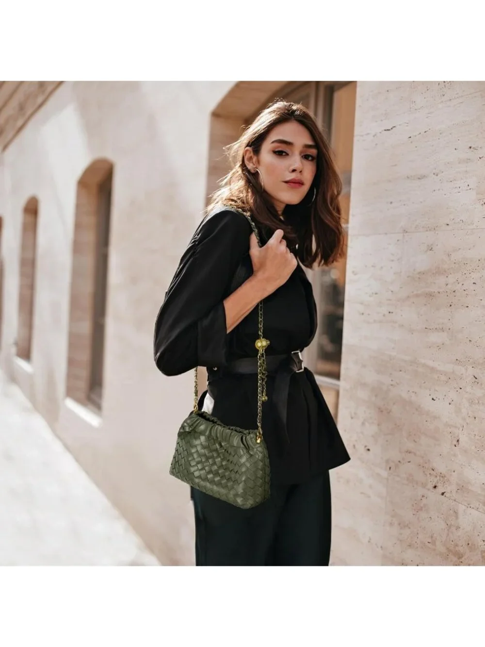 👜 Women's Green Faux Leather Crossbody Bag Trendy Dumpling Evening Purse